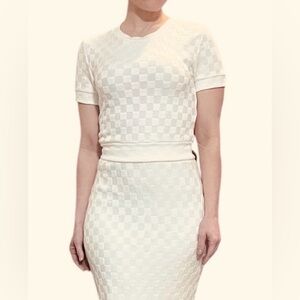 Atelier by Kirious Women's Cream Short Sleeve Checker Knit Top